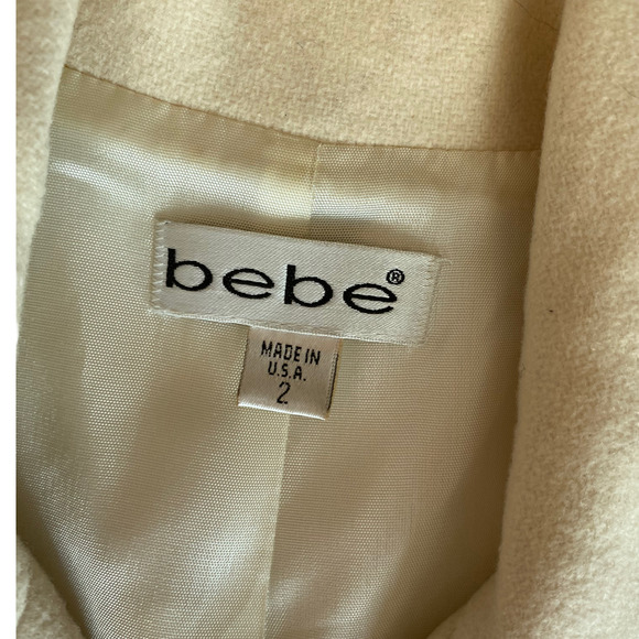BEBE Classic Wool Ivory Double Breasted Pea Coat Jacket Size 2 - Picture 4 of 7